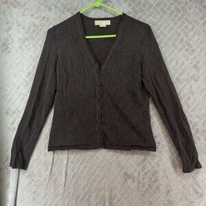 Michael Kors Womens M Sweater Brown Silk Blend Button Up Cardigan Lightweight